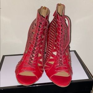 Red leather sandals booties